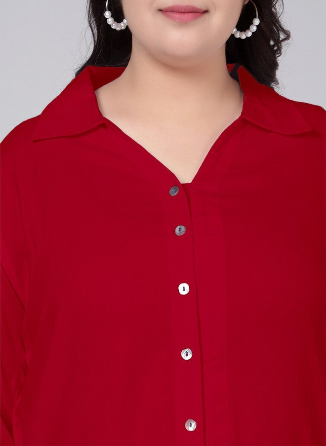 Indietoga Plus Size Classic Spread Collar Longline Casual Shirt - Image 2